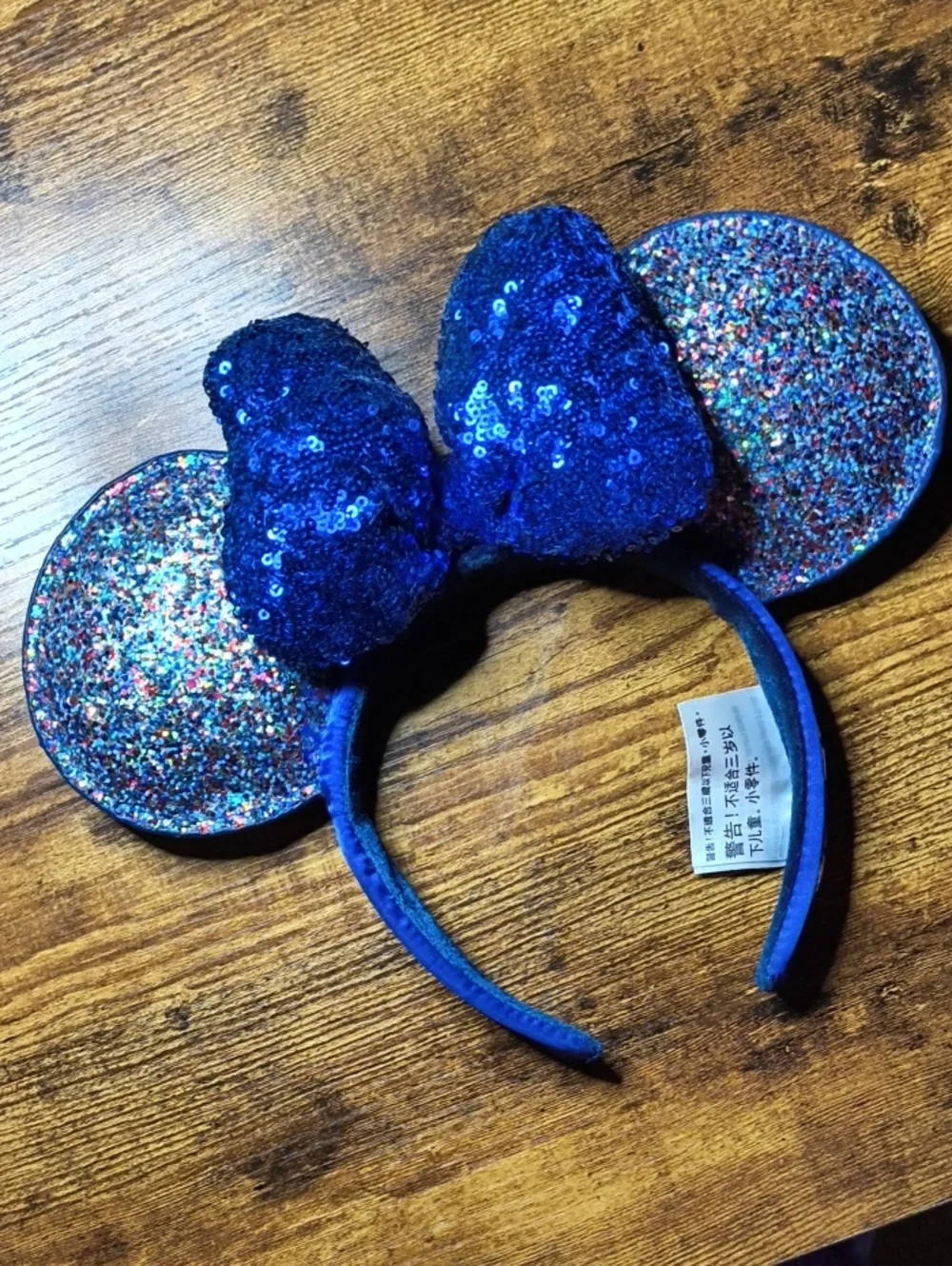Disney Blue Sequin Minnie Ear Headband with Multicolor Glitter Ears 2020